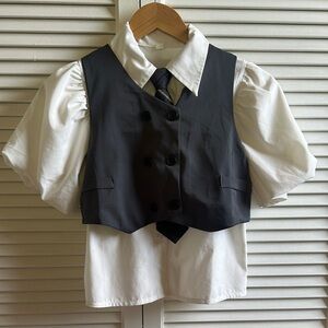 Gray Vest with White Shirt and Tie Set- school girl
